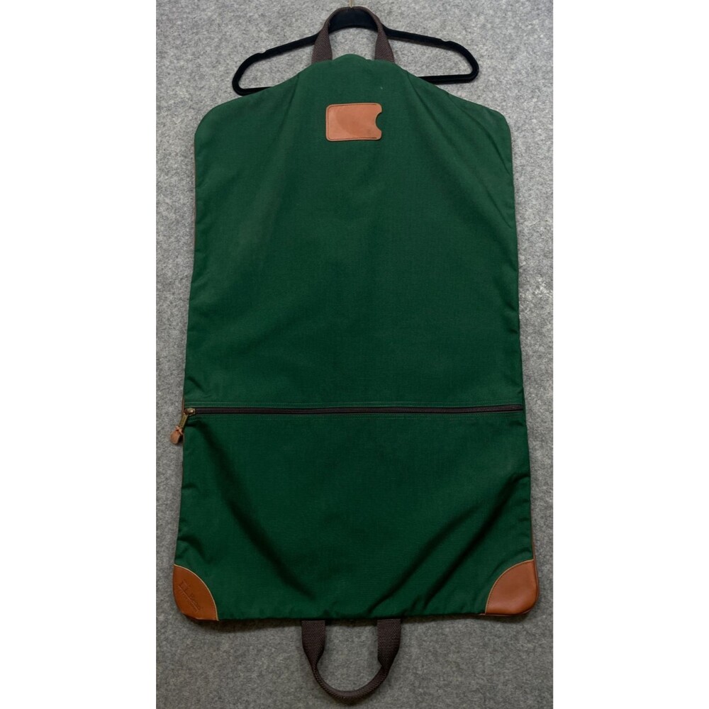 Vintage L.L. Bean Garment Bag Green Canvas Leather Trim Travel Suit Carrier USA
